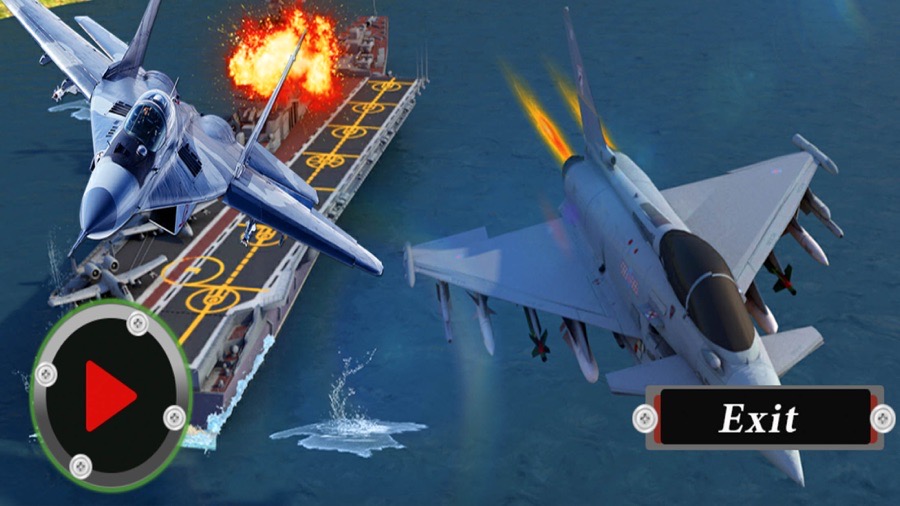 Store still of two jets over a carrier deck, with an on-screen play control and an Exit control